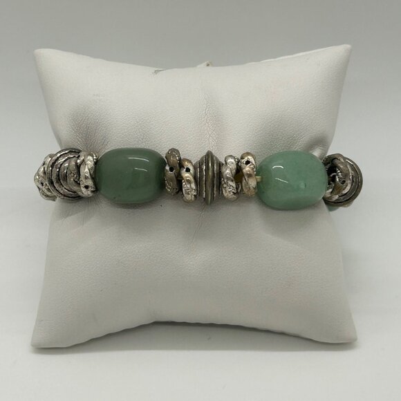 Jadeite Stretch Bracelet With Metal & Acrylic Beads 6 in. Natural Stones Elegant - Picture 6 of 8